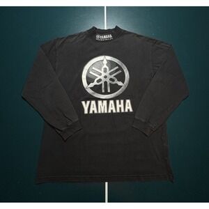 Vintage 90s Yamaha Snowmobiles Long Sleeve Mock Shirt Men's XL Black Racing USA